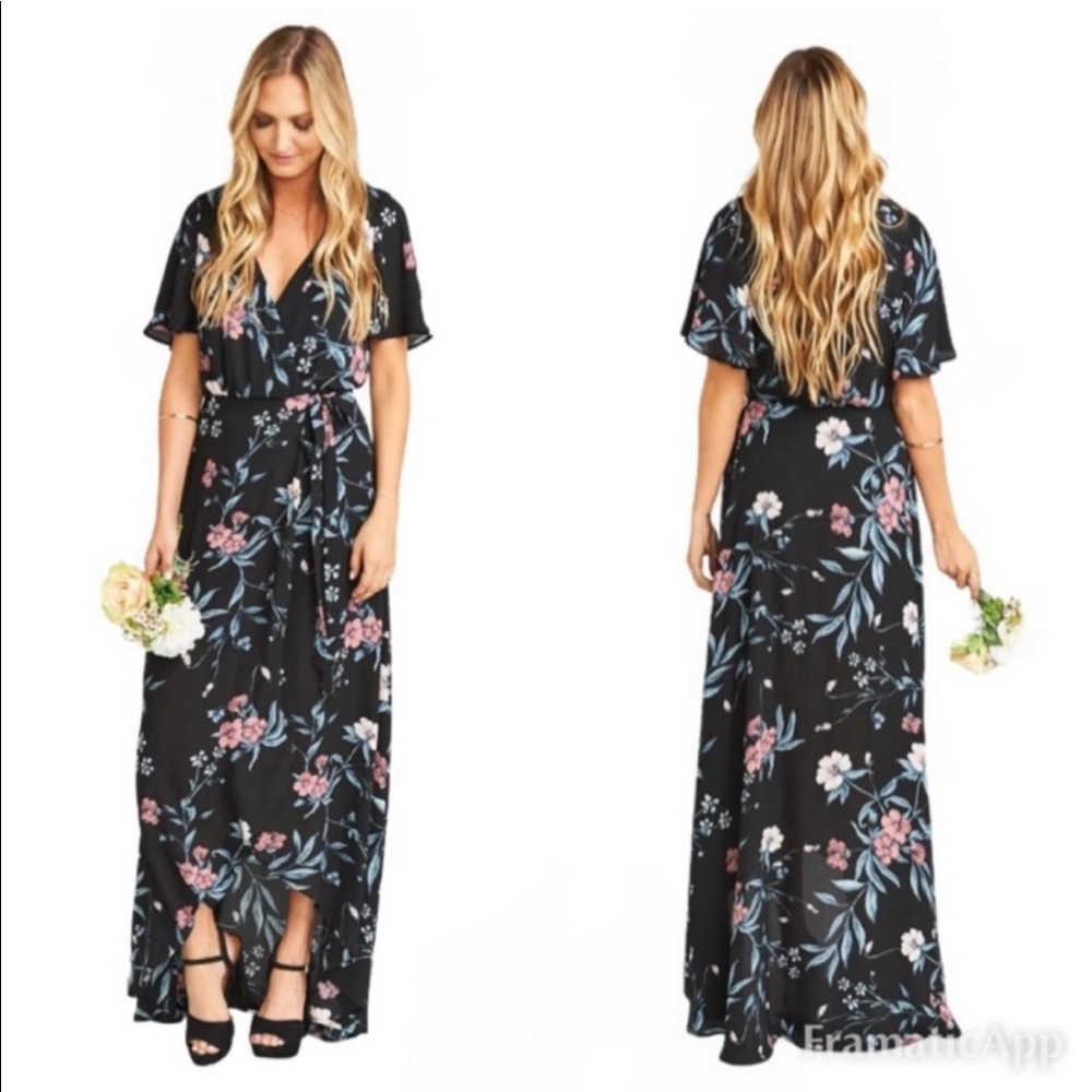 Show Me Your Mumu Black flora wrap dress